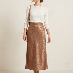 Metallic Brown Midi Skirt - Elegant Women's A-Line